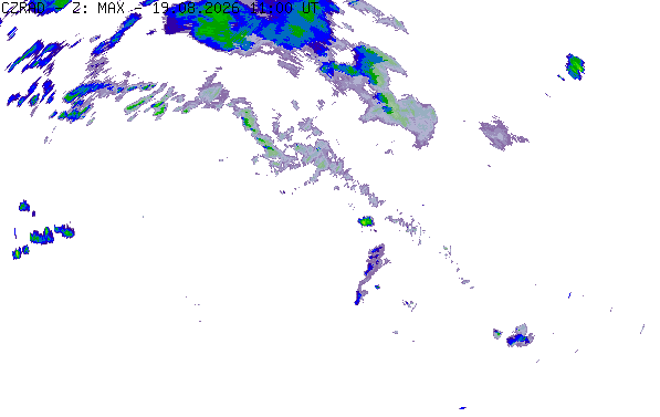Meteoradar - aktuální srážky 2026-08-19 13:00:00