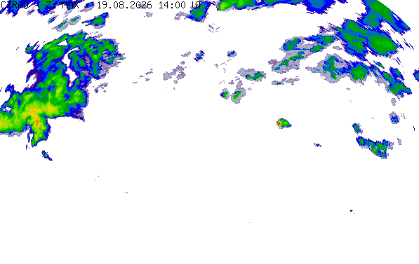 Meteoradar - aktuální srážky 2026-08-19 16:00:00