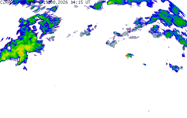 Meteoradar - aktuální srážky 2026-08-19 16:15:00