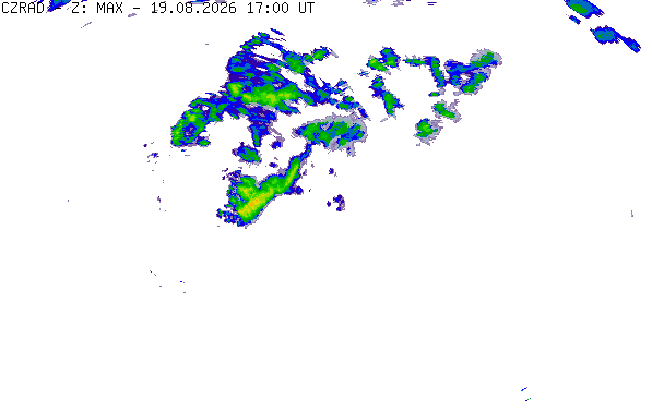 Meteoradar - aktuální srážky 2026-08-19 19:00:00