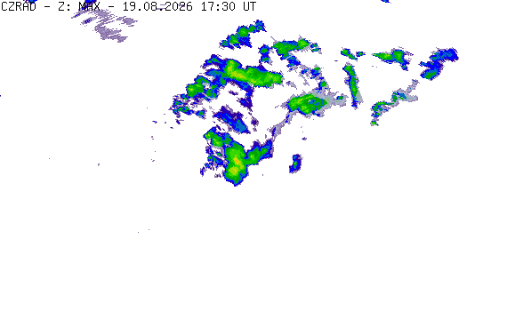 Meteoradar - aktuální srážky 2026-08-19 19:30:00