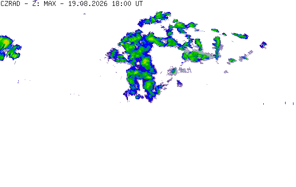 Meteoradar - aktuální srážky 2026-08-19 20:00:00