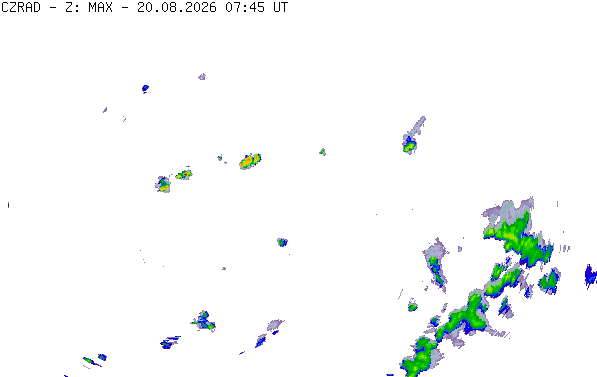 Meteoradar - aktuální srážky 2026-08-20 09:45:00