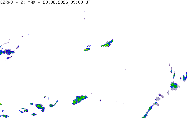 Meteoradar - aktuální srážky 2026-08-20 11:00:00