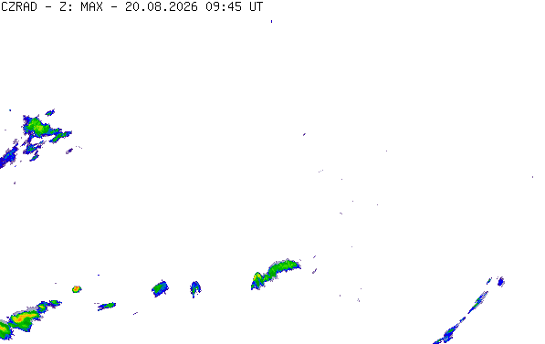 Meteoradar - aktuální srážky 2026-08-20 11:45:00