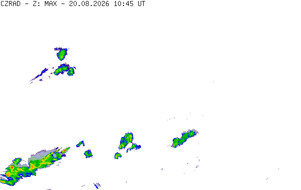 Meteoradar - aktuální srážky 2026-08-20 12:45:00