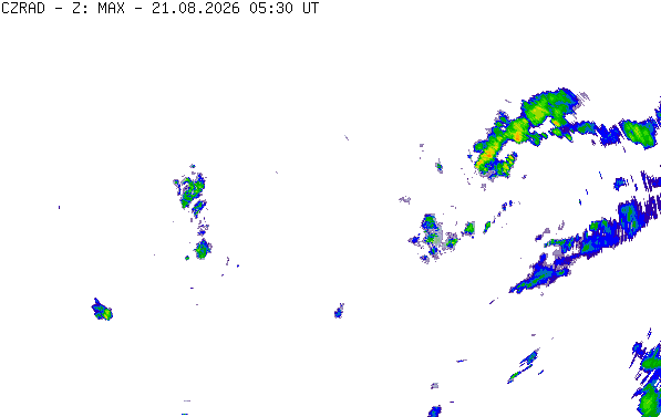 Meteoradar - aktuální srážky 2026-08-21 07:30:00