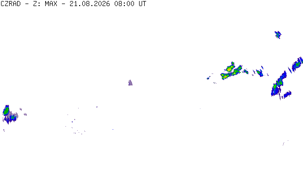 Meteoradar - aktuální srážky 2026-08-21 10:00:00