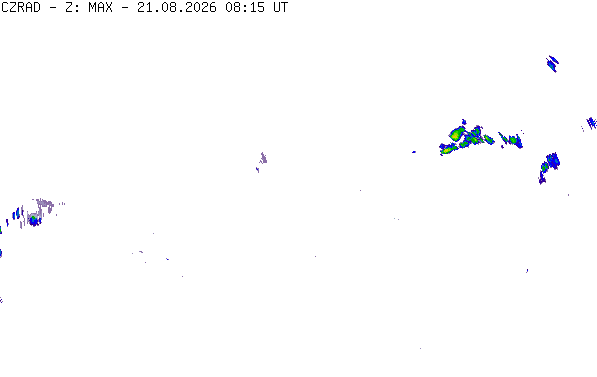 Meteoradar - aktuální srážky 2026-08-21 10:15:00