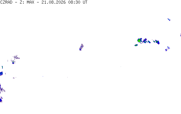Meteoradar - aktuální srážky 2026-08-21 10:30:00