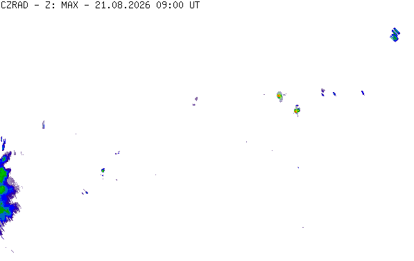 Meteoradar - aktuální srážky 2026-08-21 11:00:00