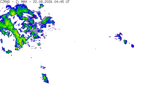 Meteoradar - aktuální srážky 2026-08-22 06:45:00