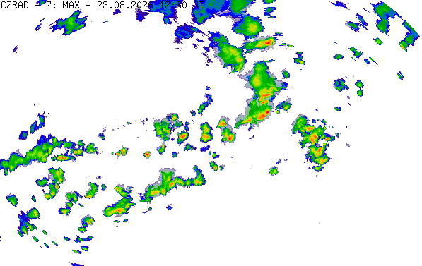 Meteoradar - aktuální srážky 2026-08-22 14:30:00
