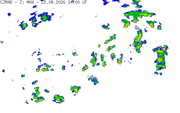 Meteoradar - aktuální srážky 2026-08-22 16:00:00