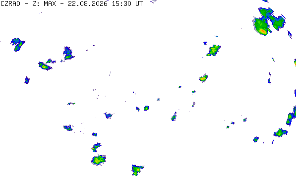 Meteoradar - aktuální srážky 2026-08-22 17:30:00