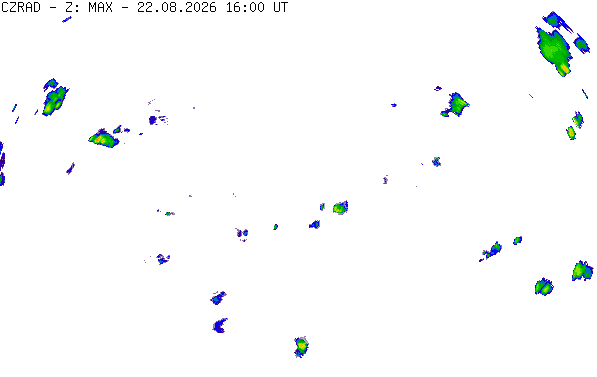 Meteoradar - aktuální srážky 2026-08-22 18:00:00