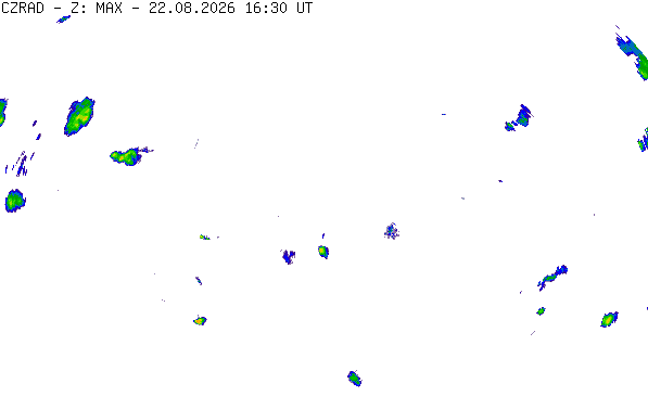 Meteoradar - aktuální srážky 2026-08-22 18:30:00