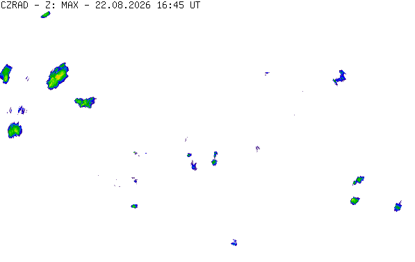Meteoradar - aktuální srážky 2026-08-22 18:45:00