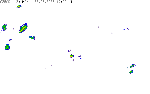 Meteoradar - aktuální srážky 2026-08-22 19:00:00