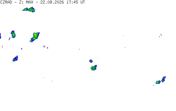 Meteoradar - aktuální srážky 2026-08-22 19:45:00