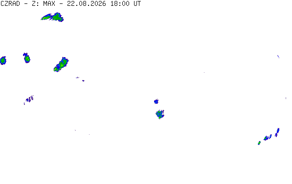 Meteoradar - aktuální srážky 2026-08-22 20:00:00