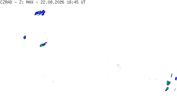 Meteoradar - aktuální srážky 2026-08-22 20:45:00