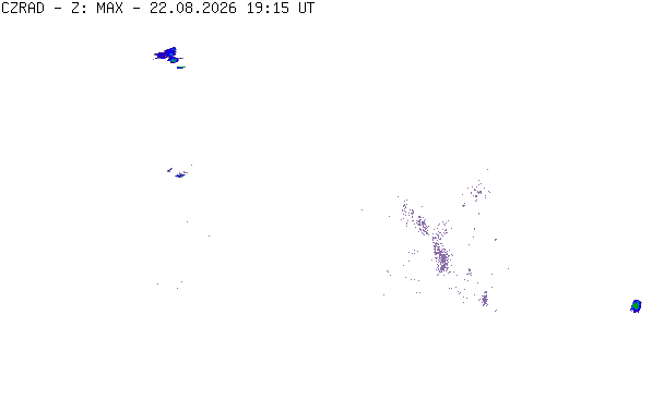 Meteoradar - aktuální srážky 2026-08-22 21:15:00
