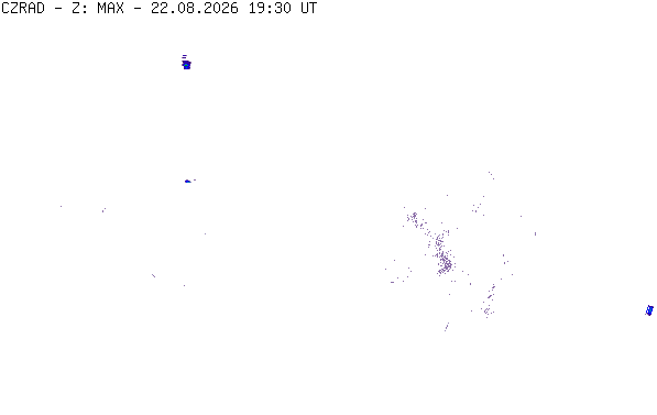 Meteoradar - aktuální srážky 2026-08-22 21:30:00