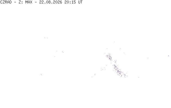 Meteoradar - aktuální srážky 2026-08-22 22:15:00