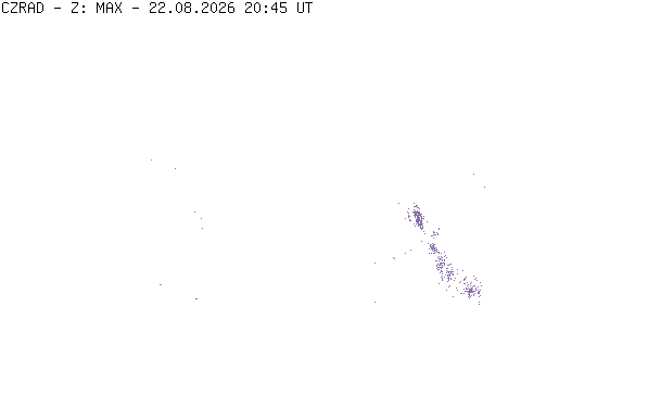 Meteoradar - aktuální srážky 2026-08-22 22:45:00