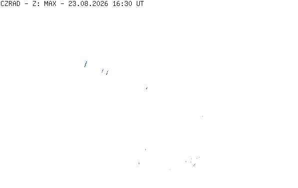 Meteoradar - aktuální srážky 2026-08-23 18:30:00