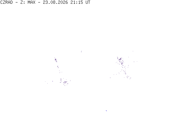 Meteoradar - aktuální srážky 2026-08-23 23:15:00