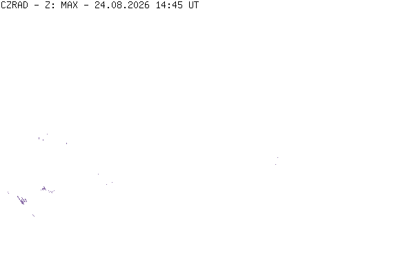 Meteoradar - aktuální srážky 2026-08-24 16:45:00
