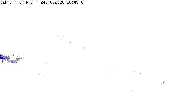 Meteoradar - aktuální srážky 2026-08-24 18:45:00