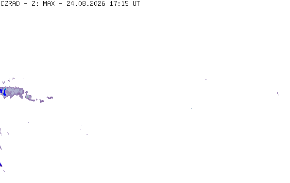 Meteoradar - aktuální srážky 2026-08-24 19:15:00