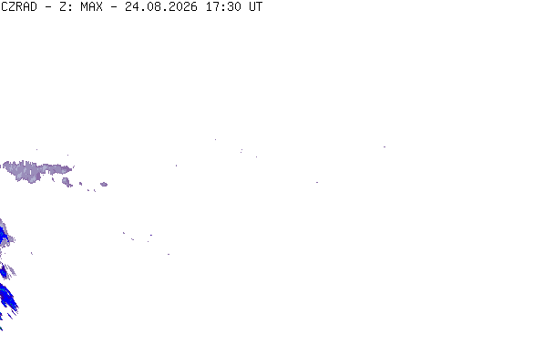Meteoradar - aktuální srážky 2026-08-24 19:30:00