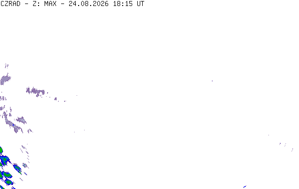 Meteoradar - aktuální srážky 2026-08-24 20:15:00