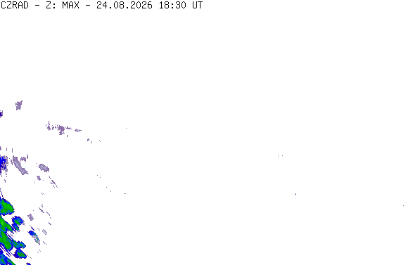 Meteoradar - aktuální srážky 2026-08-24 20:30:00