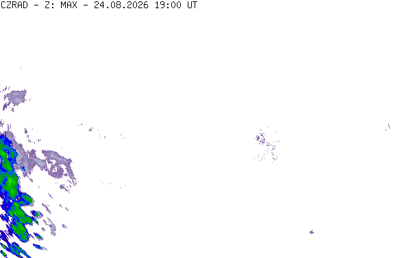 Meteoradar - aktuální srážky 2026-08-24 21:00:00