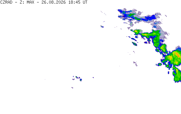 Meteoradar - aktuální srážky 2026-08-26 20:45:00