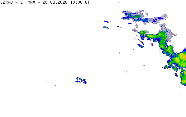 Meteoradar - aktuální srážky 2026-08-26 21:00:00