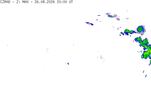 Meteoradar - aktuální srážky 2026-08-26 22:00:00