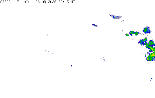 Meteoradar - aktuální srážky 2026-08-26 22:15:00