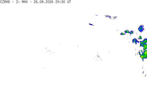 Meteoradar - aktuální srážky 2026-08-26 22:30:00