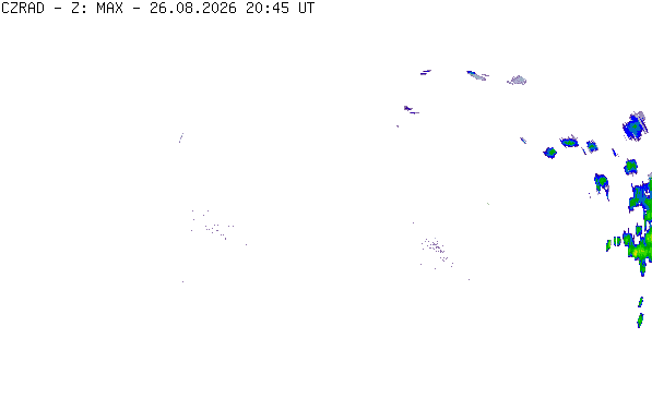 Meteoradar - aktuální srážky 2026-08-26 22:45:00