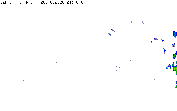 Meteoradar - aktuální srážky 2026-08-26 23:00:00