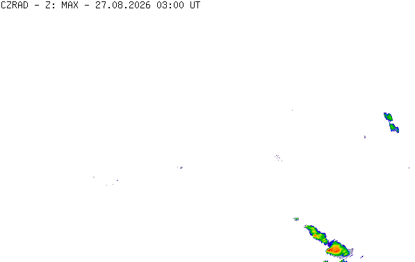 Meteoradar - aktuální srážky 2026-08-27 05:00:00