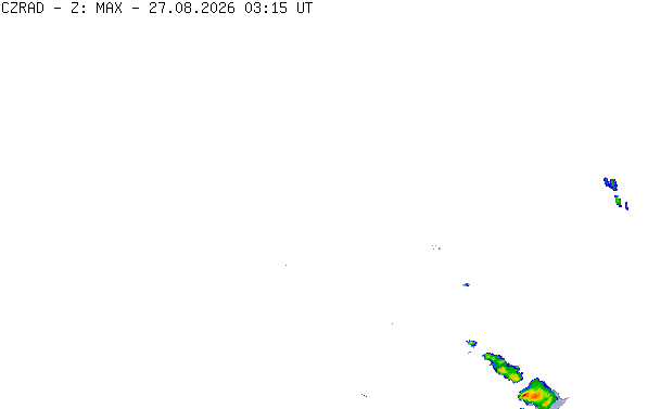 Meteoradar - aktuální srážky 2026-08-27 05:15:00