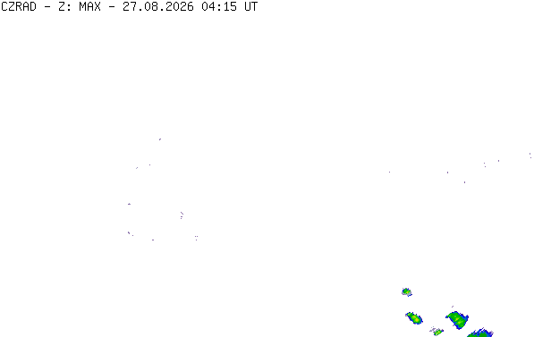 Meteoradar - aktuální srážky 2026-08-27 06:15:00