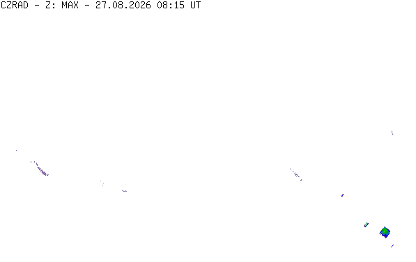 Meteoradar - aktuální srážky 2026-08-27 10:15:00